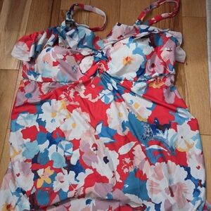 Red Floral Ruched Women's Bikini Top